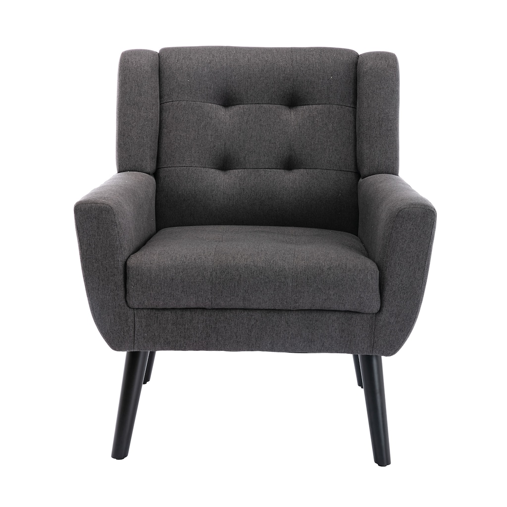 Stylish Upholstered Seating Armchair with Tapered Metal Legs, Single Sofa Chair Accent Chair with Flared Armrests, Dark Gray