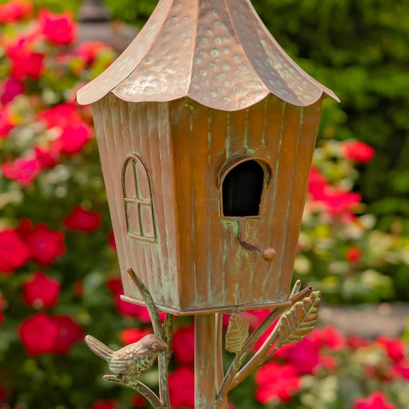 66" Tall Iron Birdhouse Stake "Verona" - 8" L x 7" W x 66" H