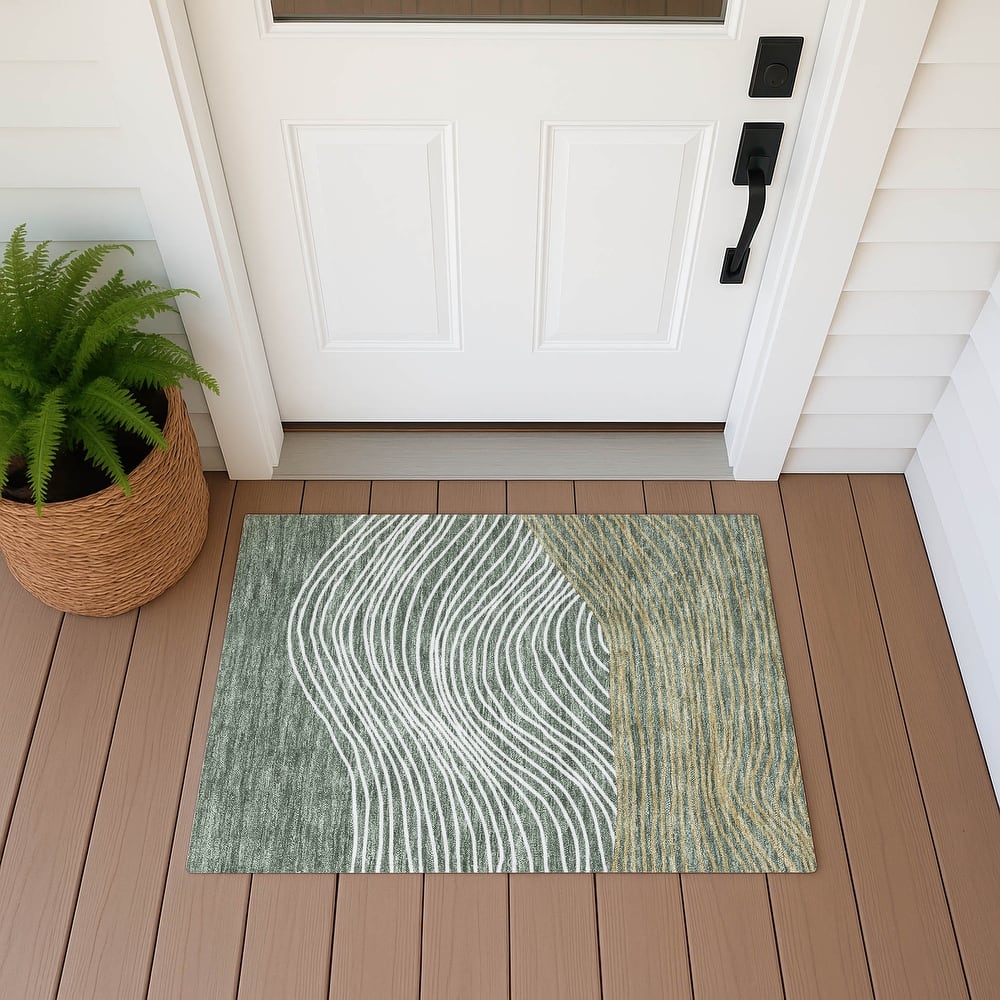 Machine Washable Indoor/ Outdoor Modern Arches Chantille Rug