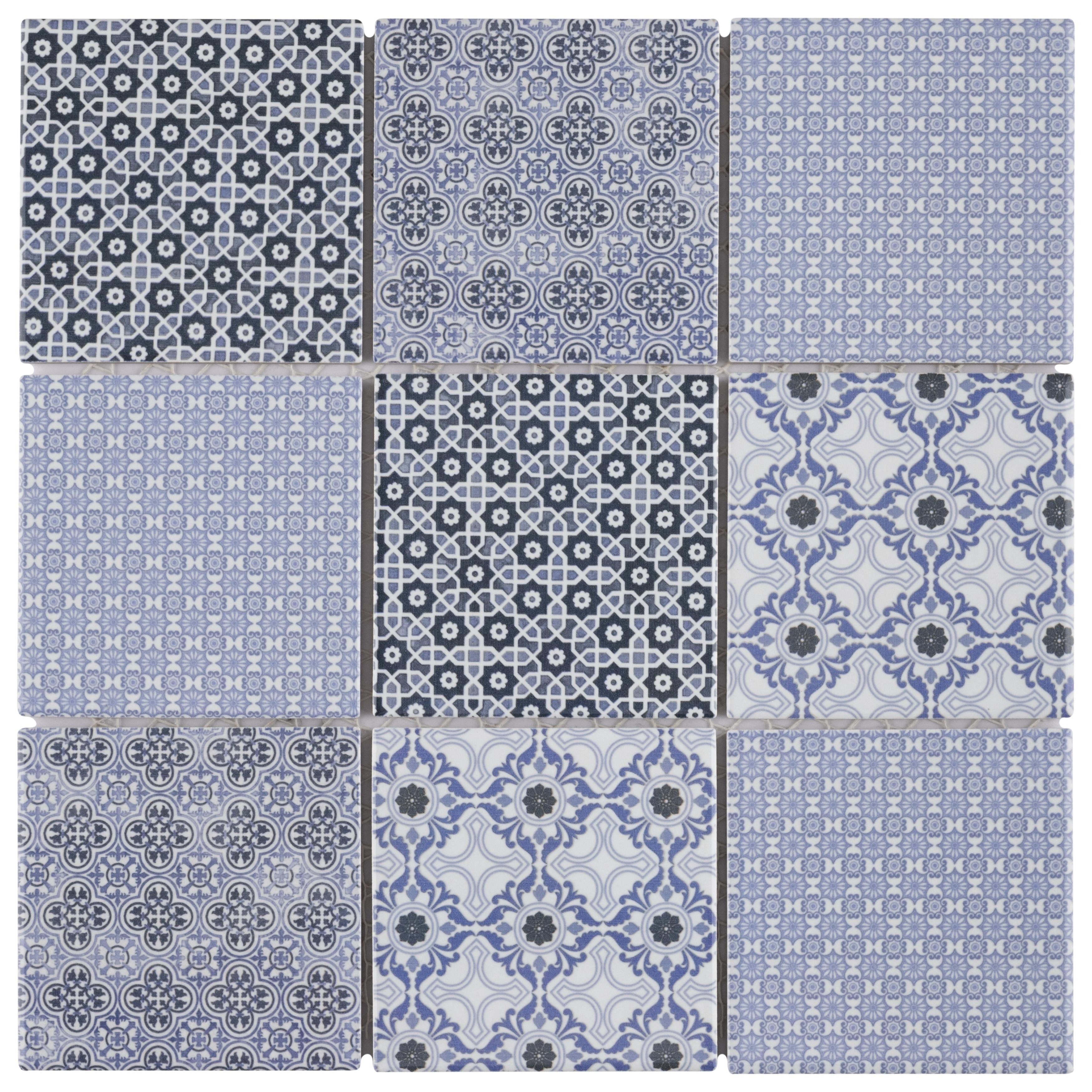 Merola Tile Classico 4" Square Blue 11-5/8" x 11-5/8" Porcelain Mosaic Floor and Wall Tile