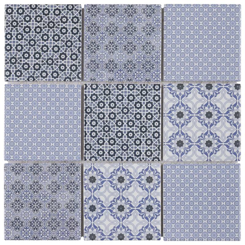 Merola Tile Classico 4" Square Blue 11-5/8" x 11-5/8" Porcelain Mosaic Floor and Wall Tile - Case (10 Tiles)