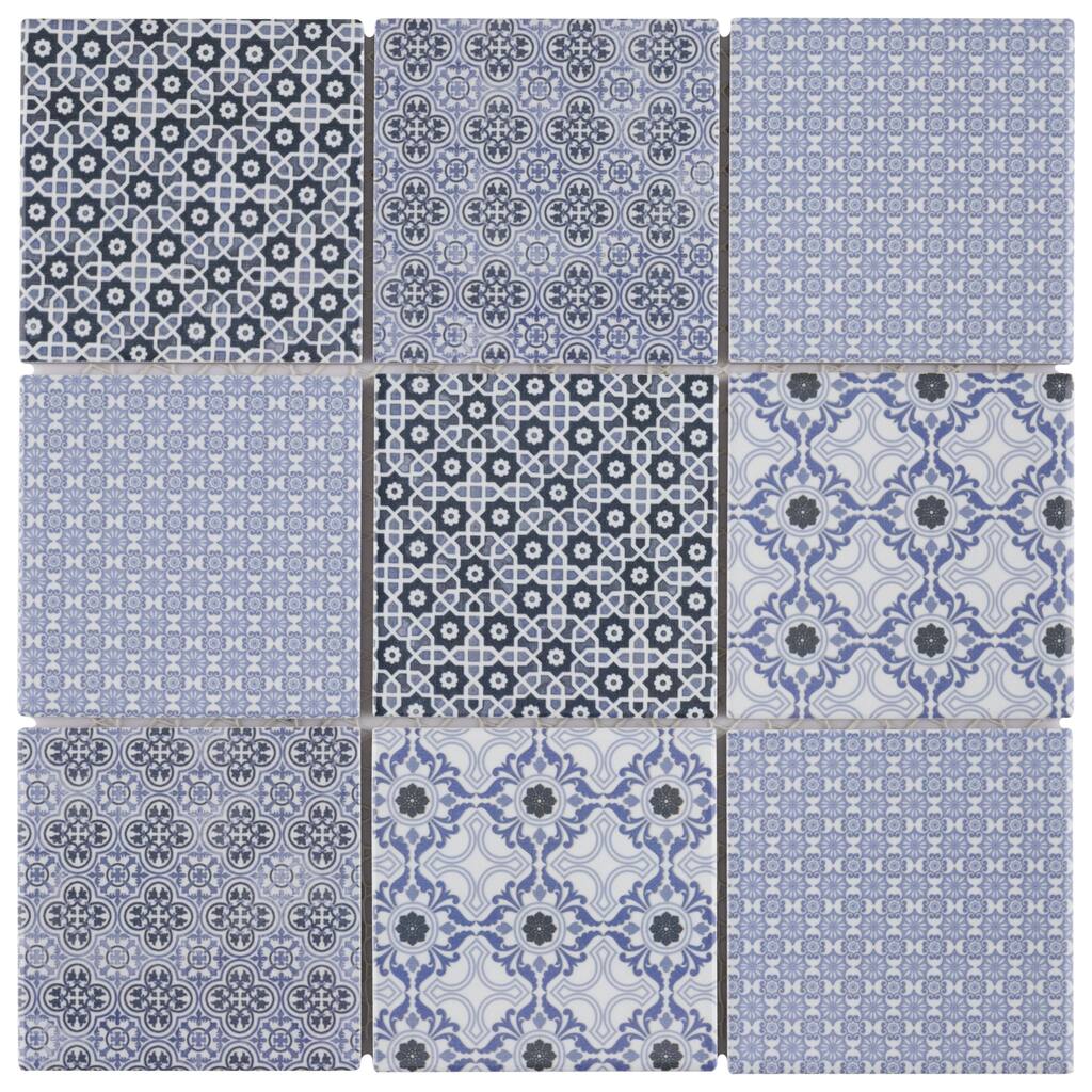 Merola Tile Classico 4" Square Blue 11-5/8" x 11-5/8" Porcelain Mosaic Floor and Wall Tile