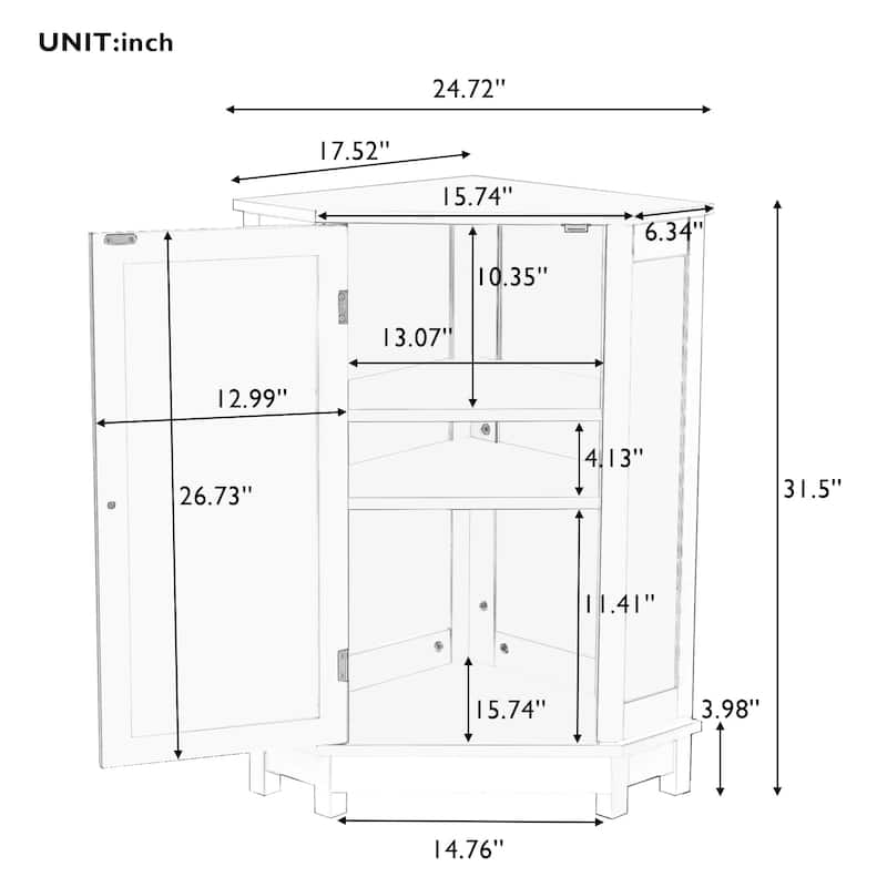 31" Wood 1-door Bathroom Cabinet with Interior Shelves