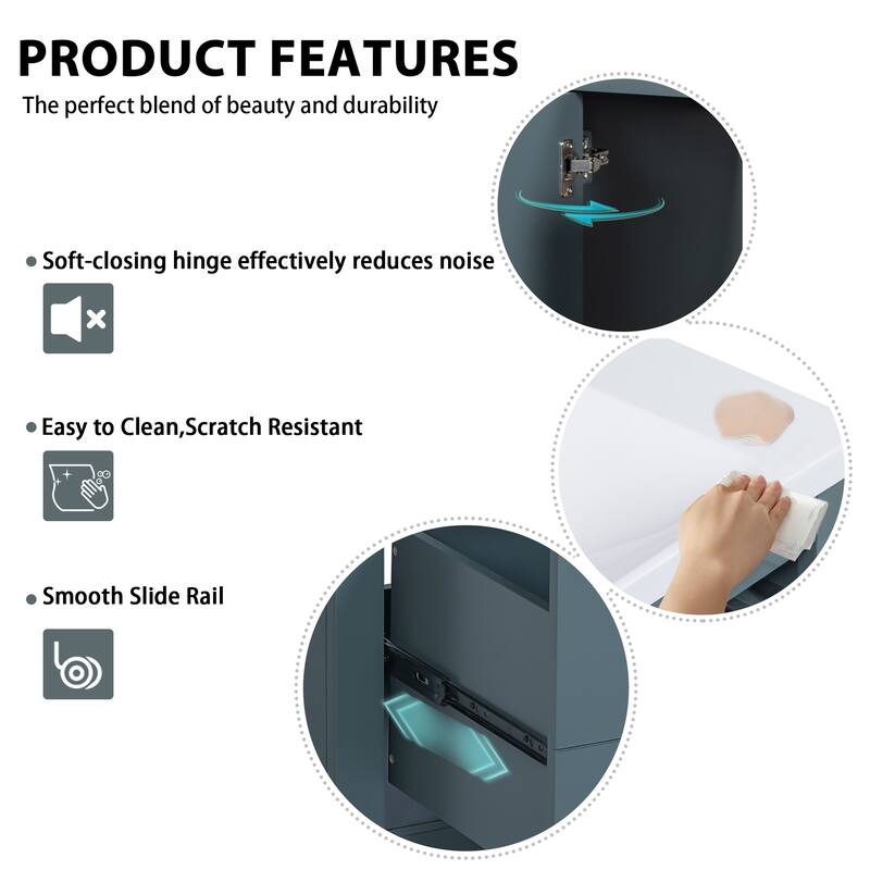 GDFStudio - Montclair Modern Freestanding Bathroom Vanity with Ceramic Sink and 3 Storage Drawers & Soft Closing Doors - 36'W