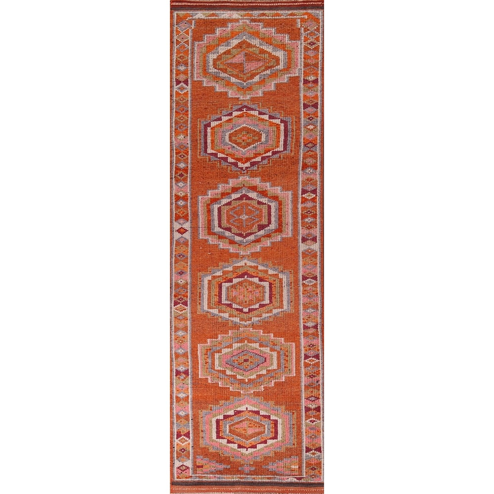 Oushak Turkish Vintage Runner Rug Hand-Knotted Foyer Wool Carpet - 2'11"x 12'10"