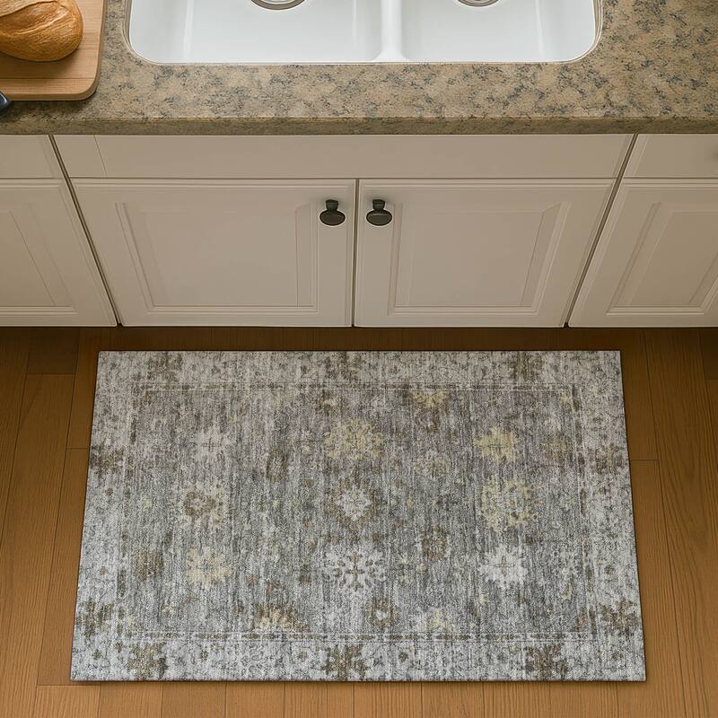 Premium Washable Super Soft Traditional Caply Mayfield Rug - Pewter - 1'8" x 2'6"