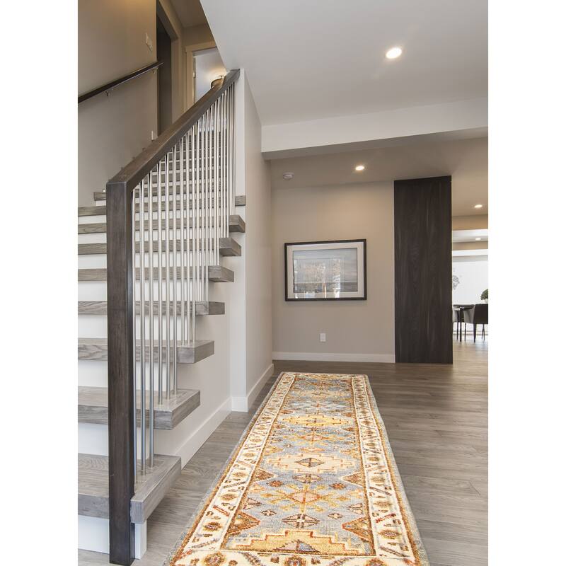 ECARPETGALLERY Hand-knotted Jules Serapi Sky Blue Wool Rug - 2'6 x 9'9