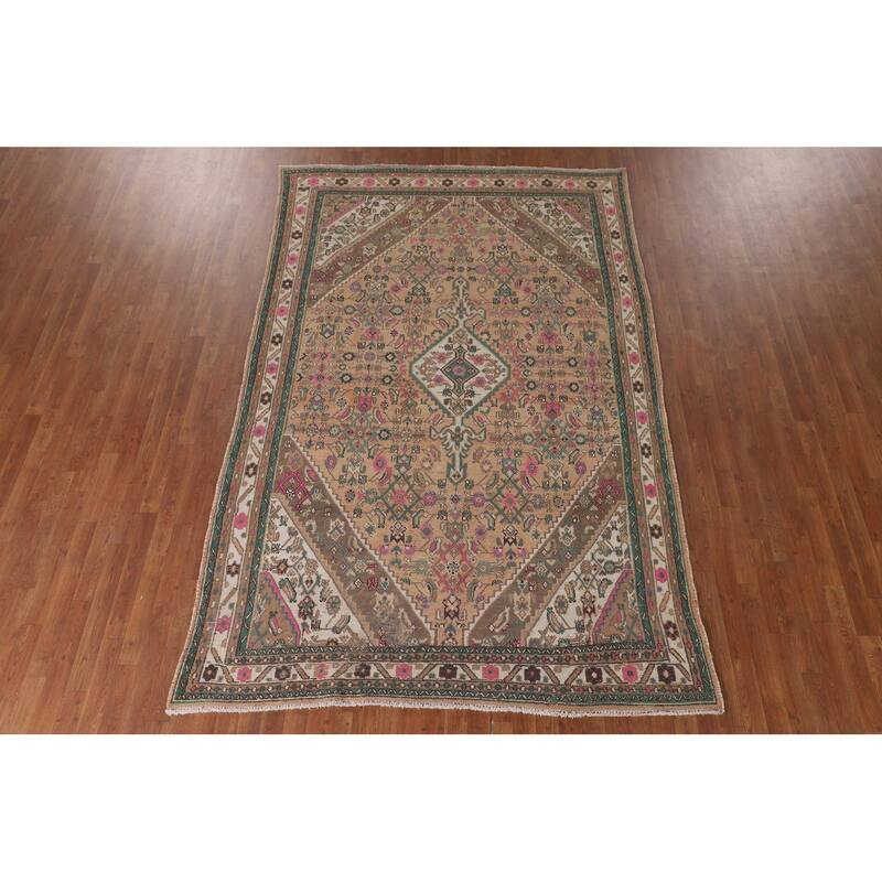 Geometric Hamedan Persian Vintage Area Rug Handmade Wool Carpet - 6'7"x 10'4"
