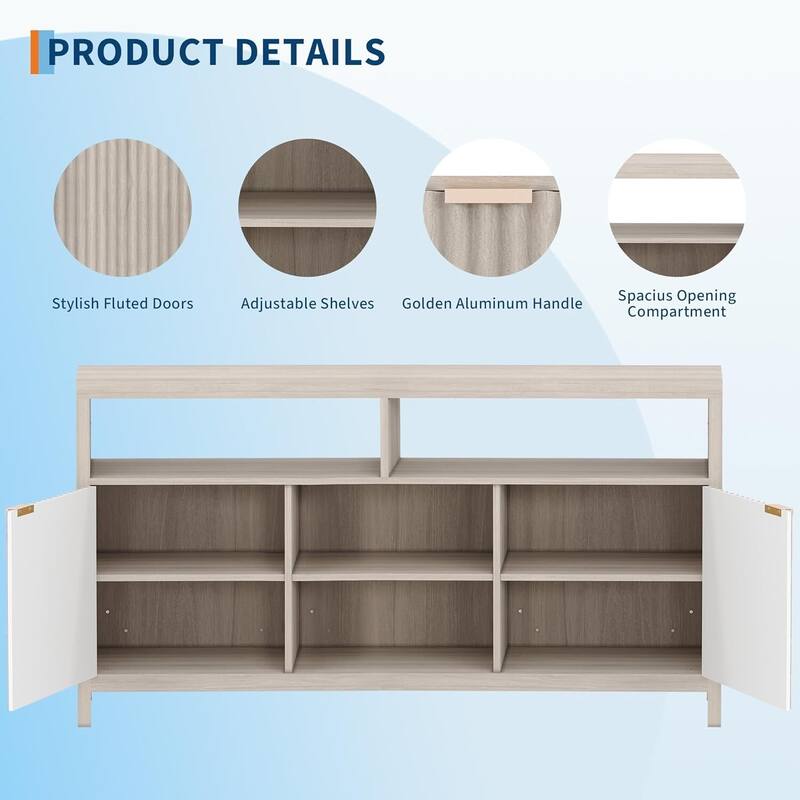 59" Modern Entertainment Center Fluted TV Stands for Living Room - N/A