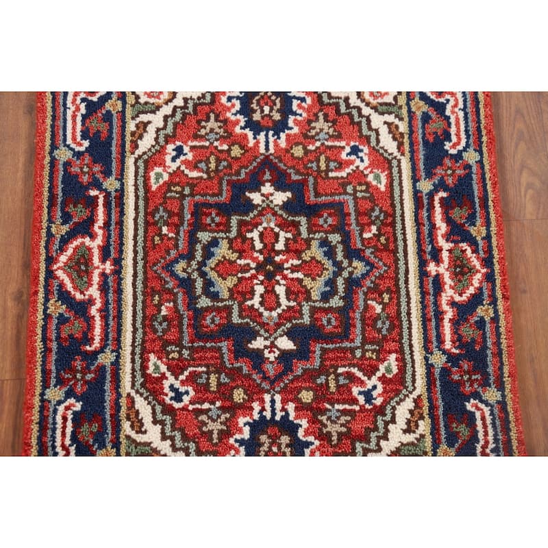 Geometric Heriz Serapi Accent Rug Hand-Knotted Foyer Wool Carpet - 2'0" x 3'0"