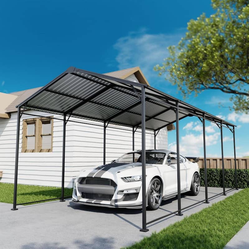 COSIEST Outdoor Steel Carport - Black-10'x20'