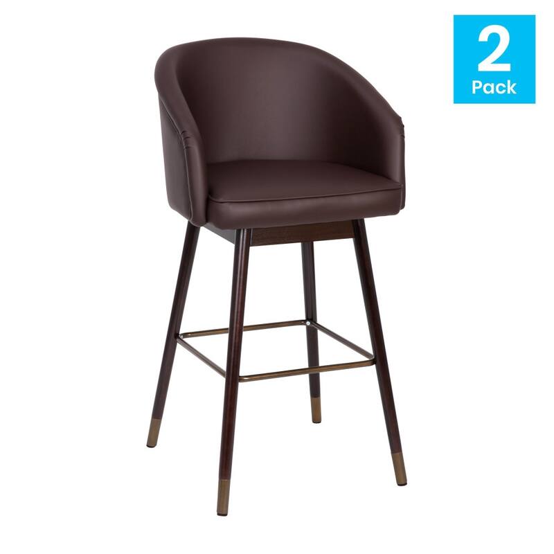 Set of 2 Upholstered Counter Stools with Wooden Legs