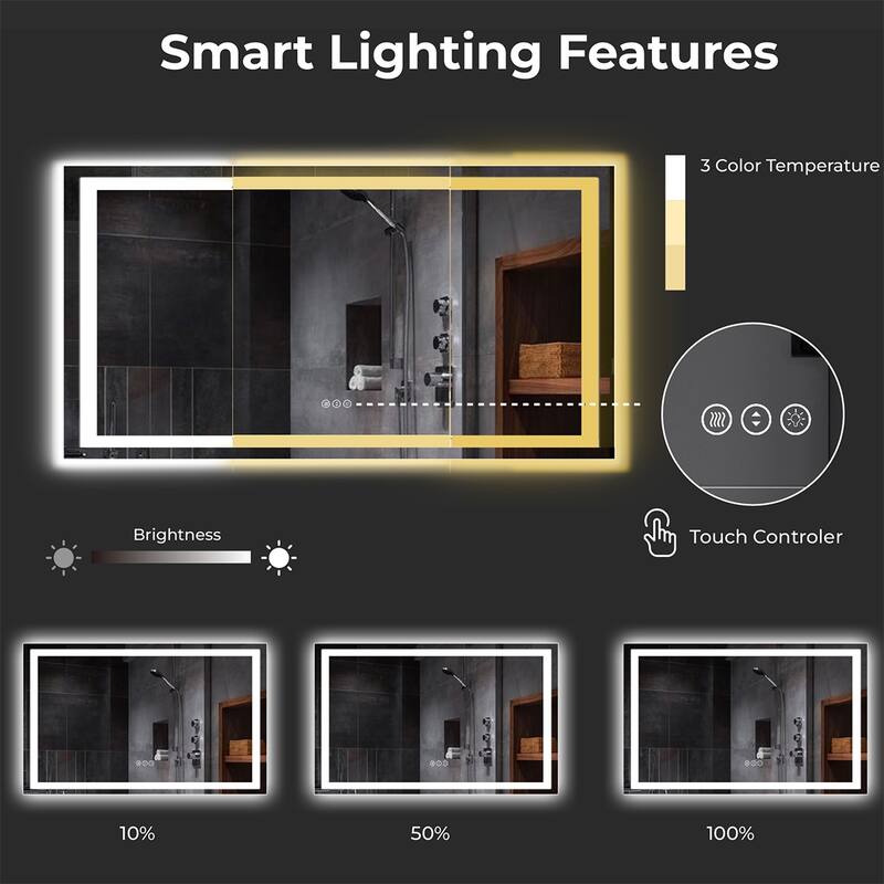 LED Bathroom Mirror with Lights 55x30, Lighted Vanity Mirror Wall Mounted with Front and Backlit - White
