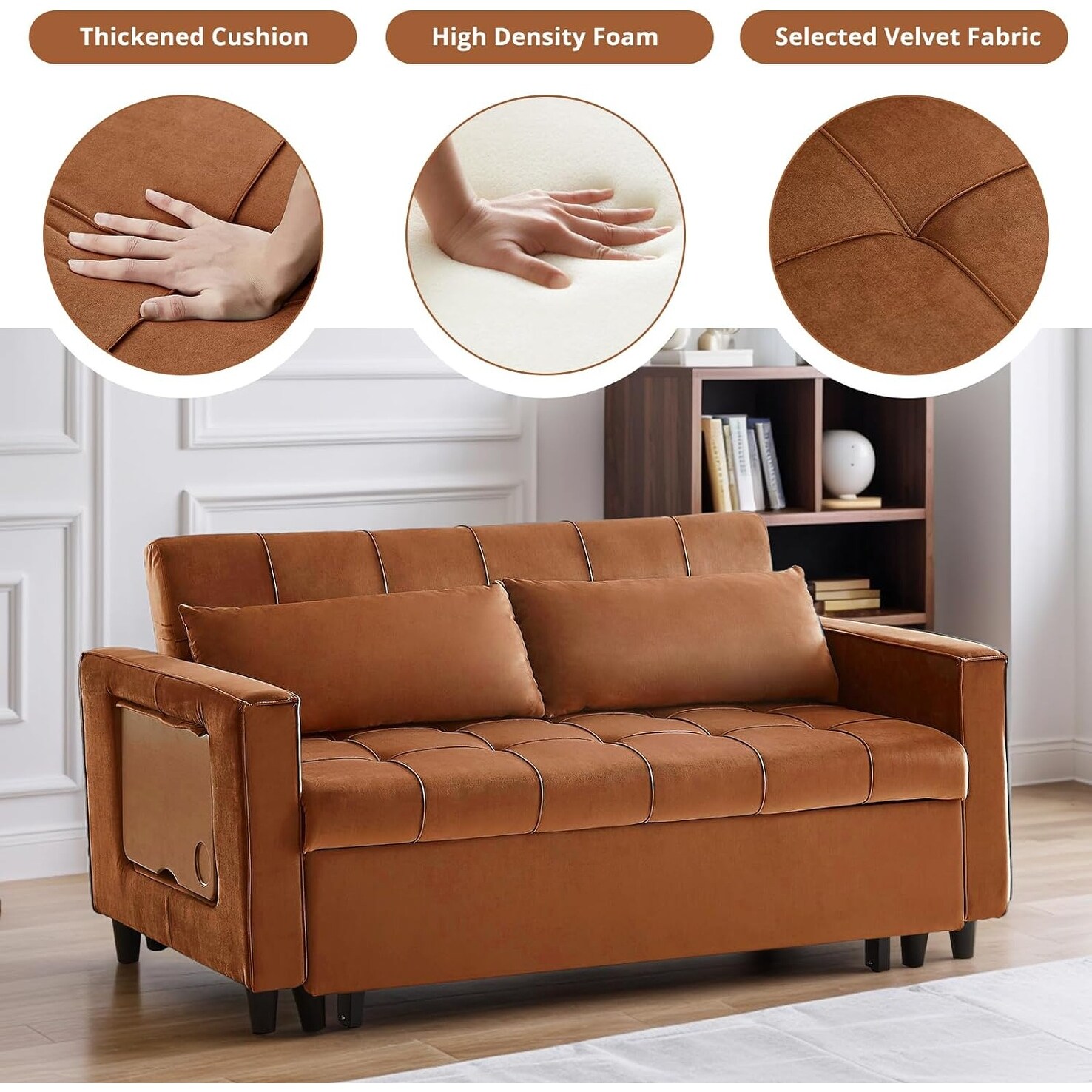 Futon Sofa Bed 58 Inch Convertible Sleeper Couch Velvet Pull Out