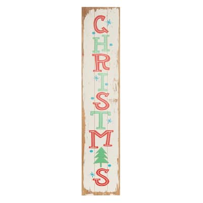 Transpac Wood 47.24 in. Multicolored Christmas Welcome Porch Decor - Off-White, Red, Green - 9.65" x 0.79" x 47.24"