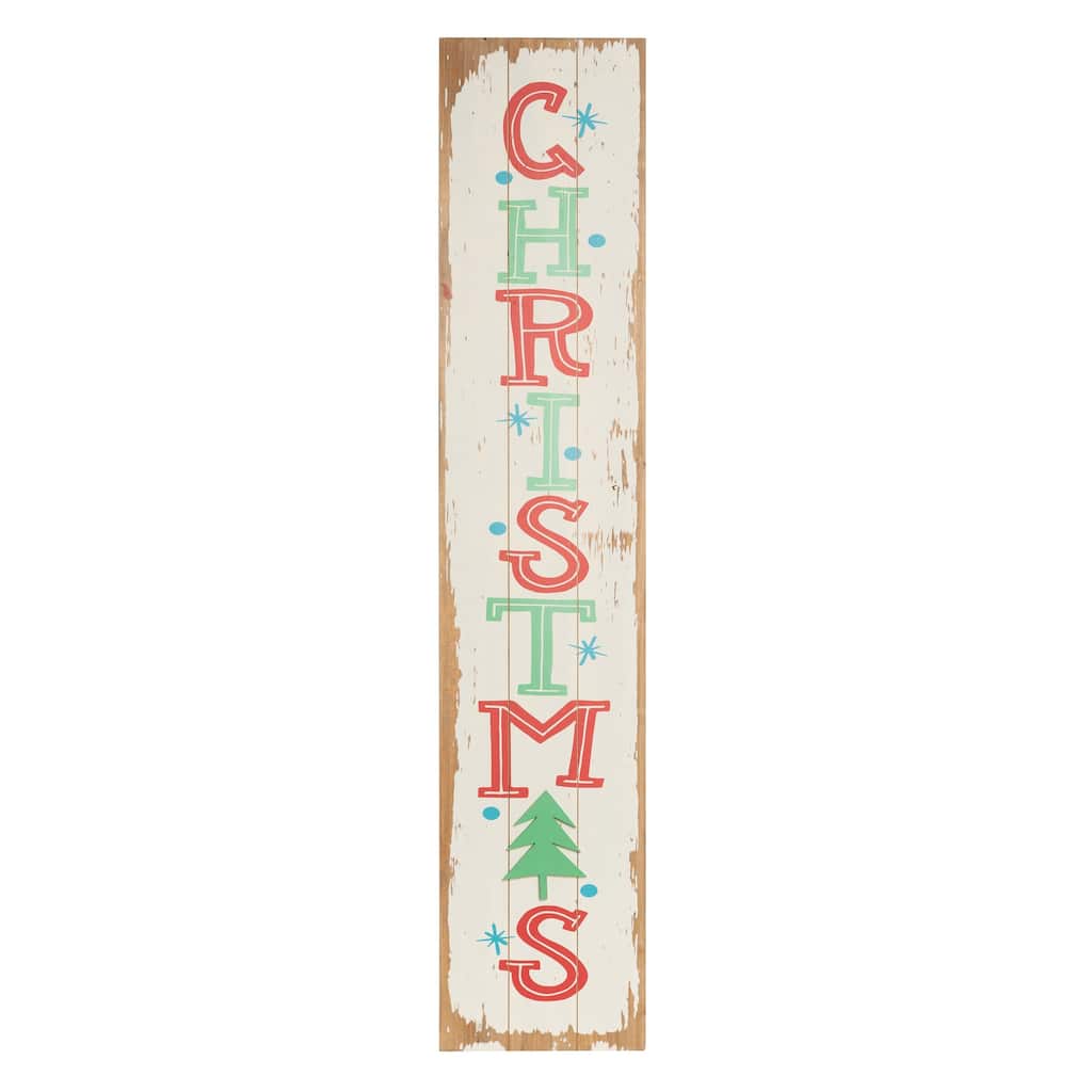 Transpac Wood 47.24 in. Multicolored Christmas Welcome Porch Decor