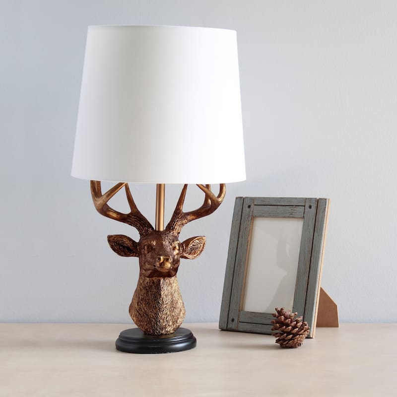 Rustic Antler Deer Table Lamp with Tapered Shade - 17.25" - Bronze and White