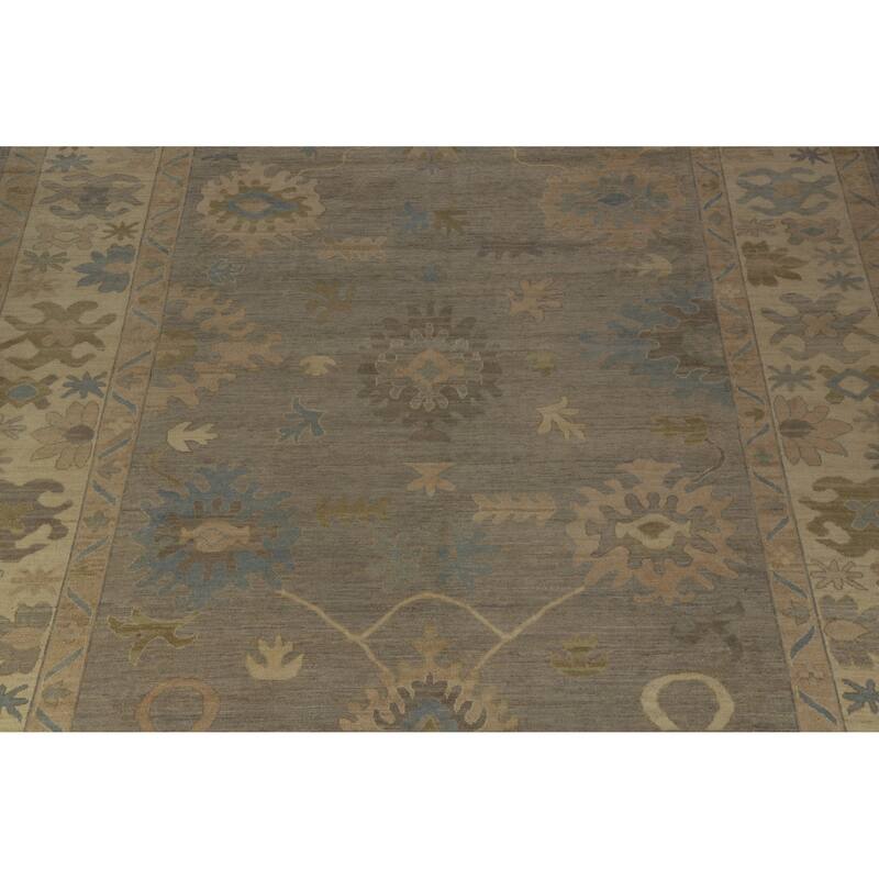 Hand Knotted Oriental 100% Wool Carpet Transitional All-Over Greys & Charcoal Oushak Area Rug - 14' 8'' X 12' 3''