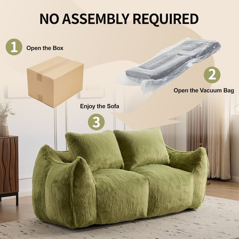 Giant Lazy Bean Bag Couch Chair Ultra Soft Fluffy Loveseat Sofa Chaise Lounge Indoor Cozy Faux Fur Reading Chair with Pillows
