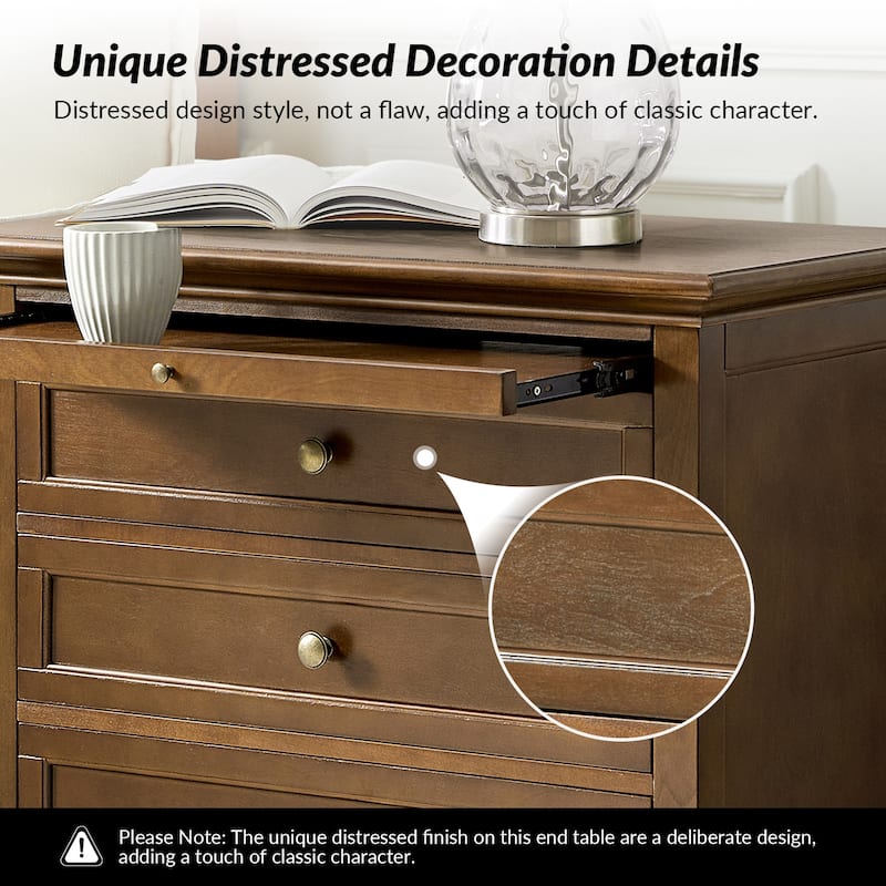 Muriel Farmhouse 3 Drawers End Table with Built-In Outlets by HULALA HOME