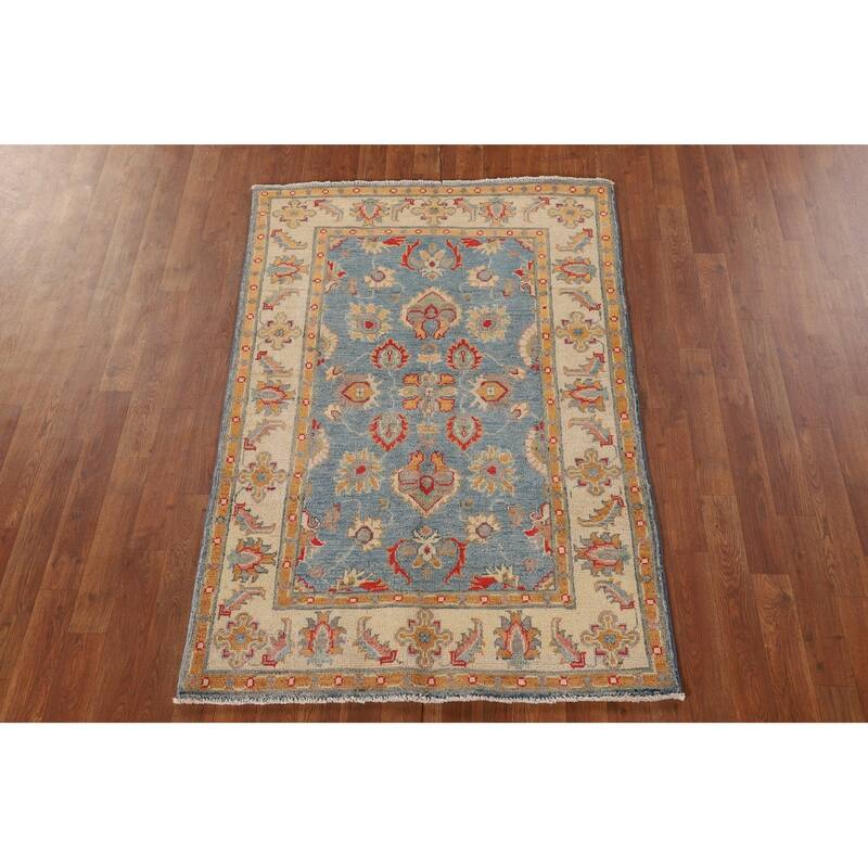 Traditional Blue Kazak Accent Rug Hand-Knotted Wool Carpet - 3'4"x 5'2"