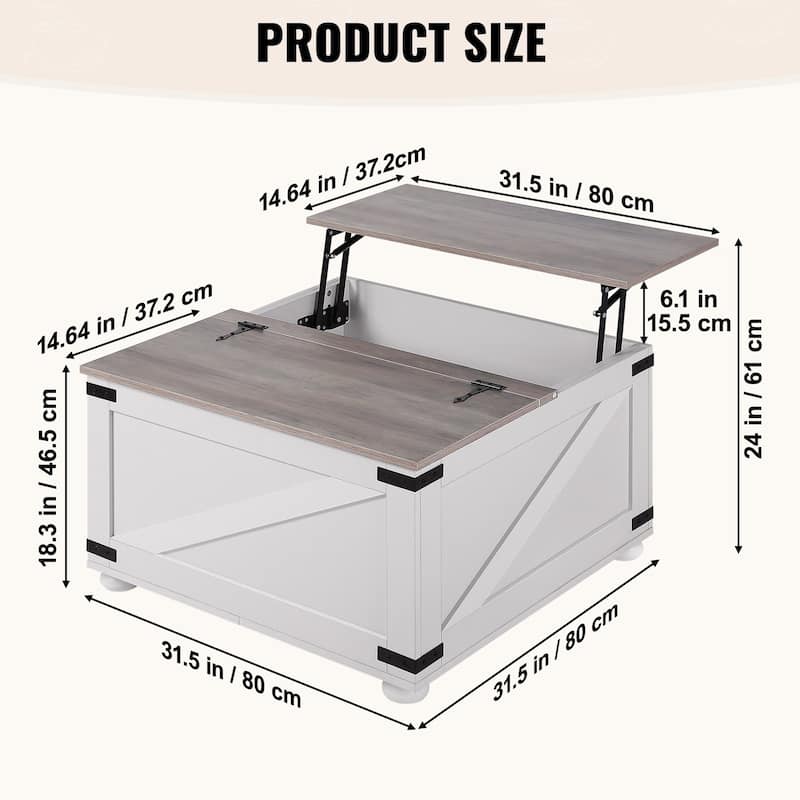 31.5" Hinged Lift Top Coffee Square Table with Storage Compartment Ideal for Everyday Use - 31.5” x 31.5” x 18.3”