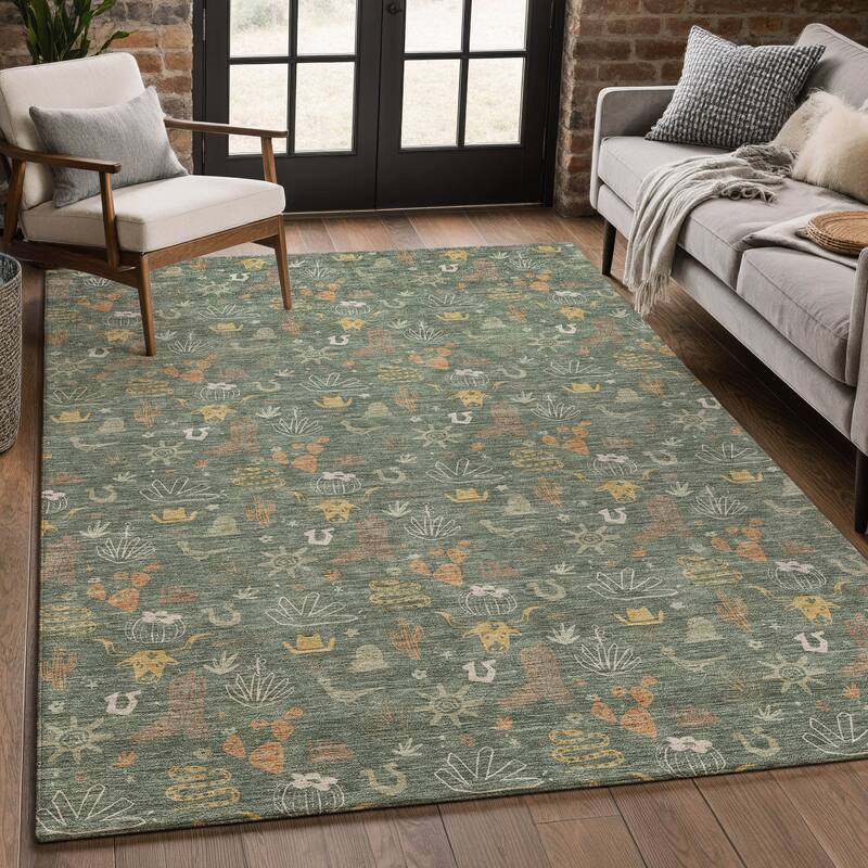 Machine Washable Indoor/ Outdoor Cowboy Ranch Chantille Rug