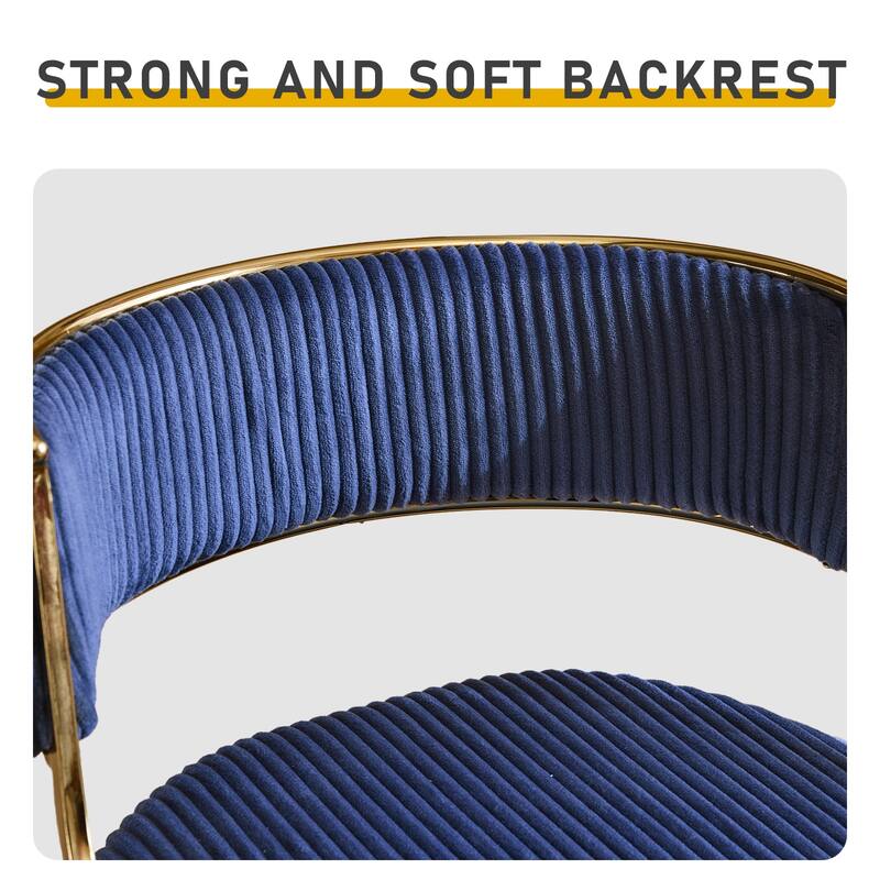 Set of 2 Modern Blue Corduroy Bar Stool with Curved Backrest and Gold Steel Frame for Indoor Use