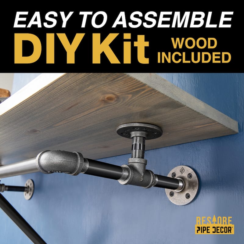 PIPE DECOR 36" Wall Mounted Clothing Rack with Wood Shelf and Industrial Steel Pipe