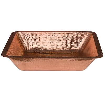 19-in Rectangle Under Counter Hammered Copper Bathroom Sink in Polished Copper (LREC19PC)