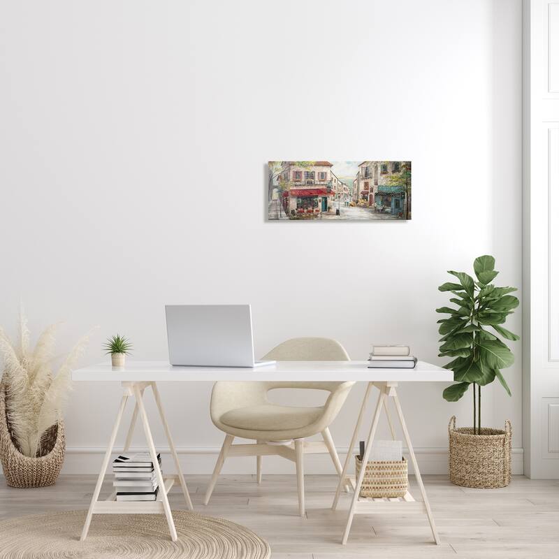 Stupell Traditional Town Square Landscape Vintage Bistro Architecture Canvas Wall Art - Green