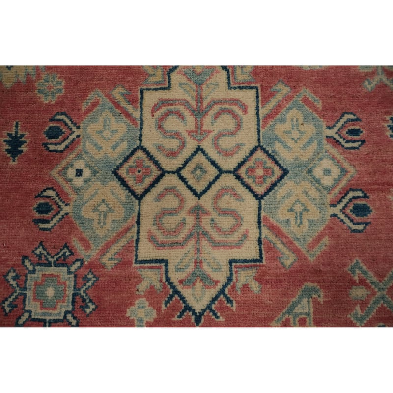 Hand Knotted Oriental 100% Wool Carpet Traditional Geometric Pink Kazak Area Rug - 11' 10'' X 8' 9''