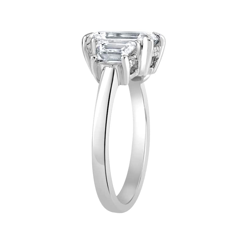 Auriya 14k-White Gold Lab Grown 3-stone Hidden-Halo Emerald Diamond Engagement Ring 4.60ct. tw. (E-F VS)