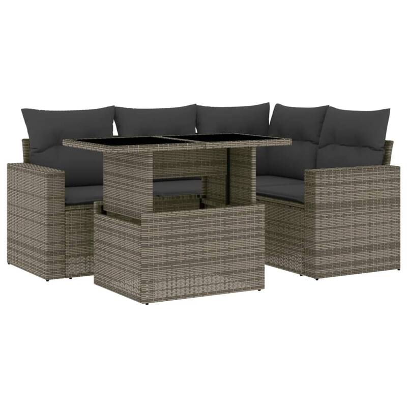 vidaXL Patio Sofa Set with Cushions Outdoor Furniture 5 Piece Poly Rattan - 21.7 x 39.4 x 28.7 in
