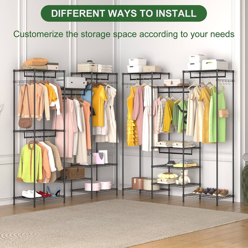Portable Closet Wardrobe, Adjustable Freestanding Clothing Rack for Bedroom, Cloakroom, Black