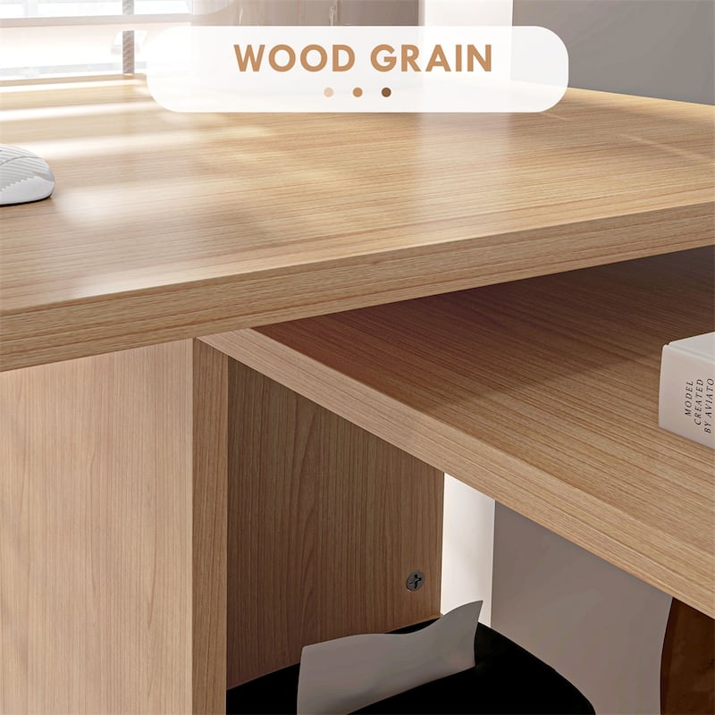 L Shaped Corner Desk,360 Degree Rotating Home Office Desk w/Shelves