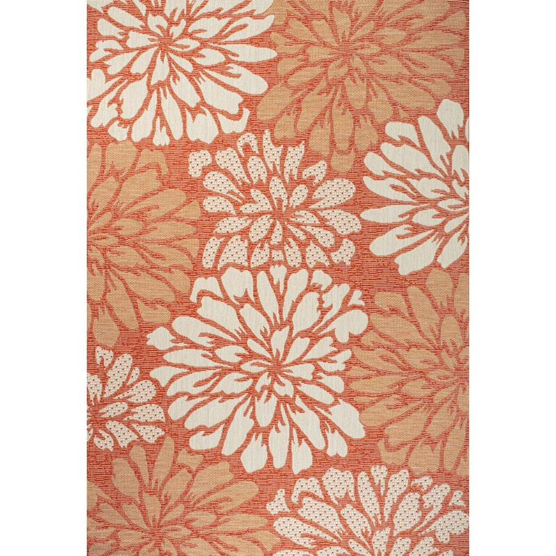 JONATHAN Y Floral Textured Weave Indoor/Outdoor Area Rug - 8 X 10 - Orange/Cream