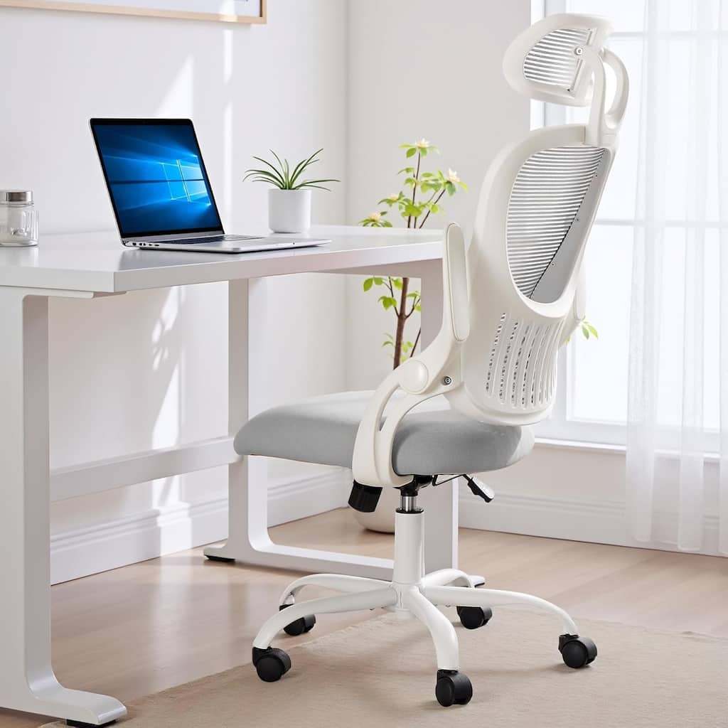 Ergonomic Office Chair, High-Back Computer Desk Mesh Swivel Task Chairs with Flip-up Armrest Adjustable Headrests
