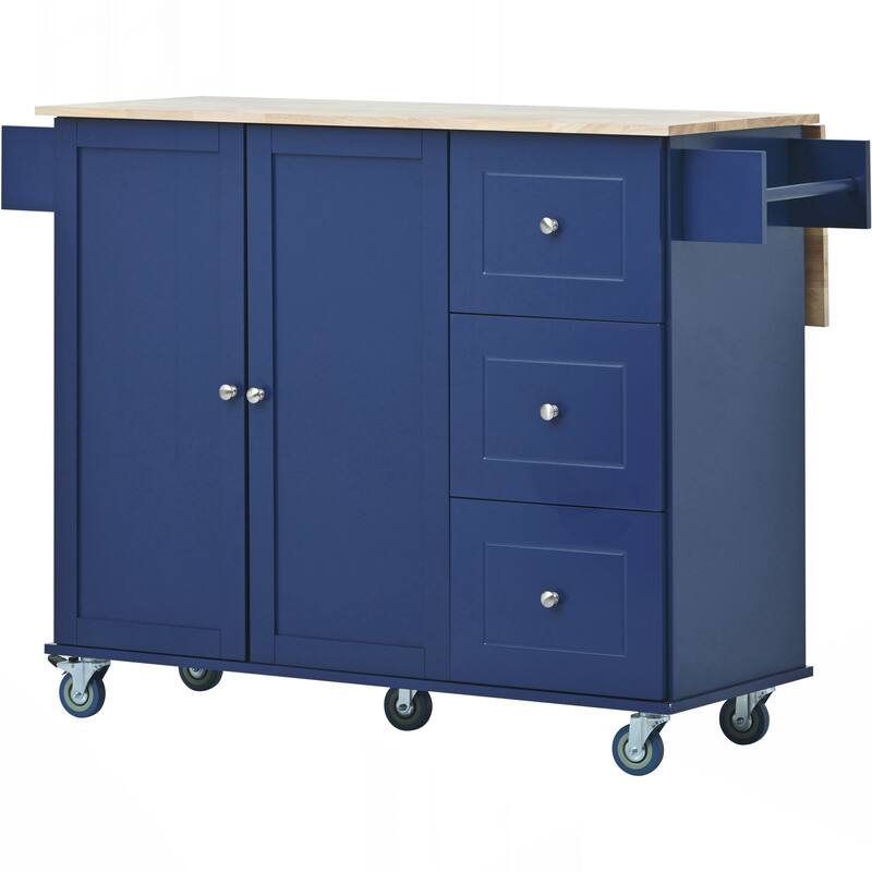 Rolling Mobile Kitchen Island with Drop Leaf - Solid Wood Top