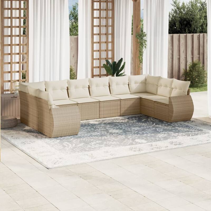 vidaXL Patio Sofa Set with Cushions Outdoor Conversation Furniture Poly Rattan - Beige and cream without table - 24.4 x 28.0 x 27.2