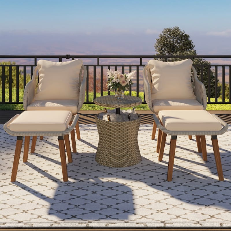 5-Piece Wicker Patio Conversation Set with Cushions - Brown