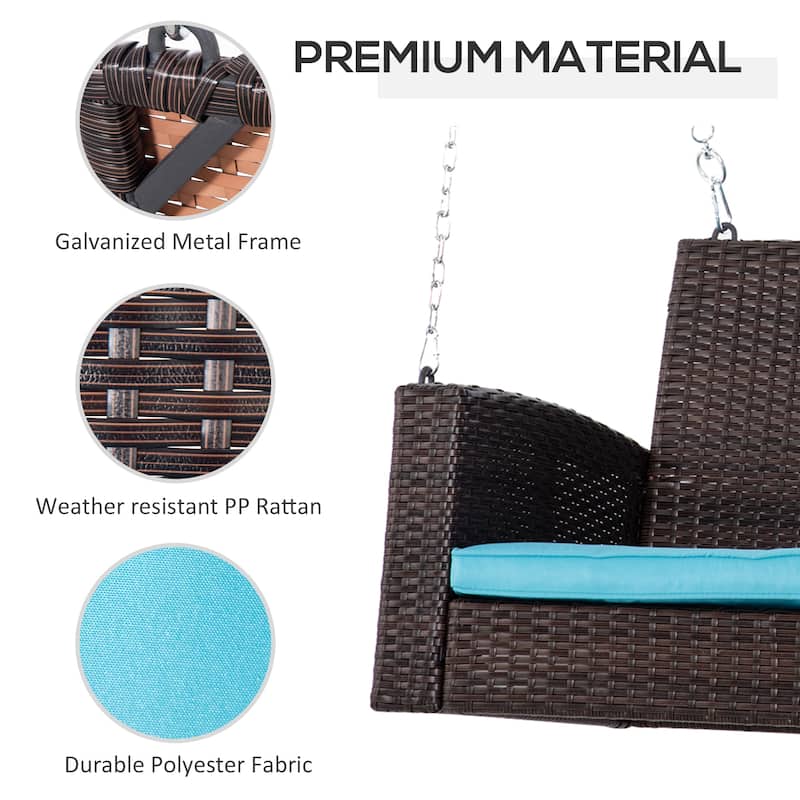 Outsunny 2 Person Wicker Hanging Swing Bench, Front Porch Swing Outdoor Chair with Cushions 550 lbs