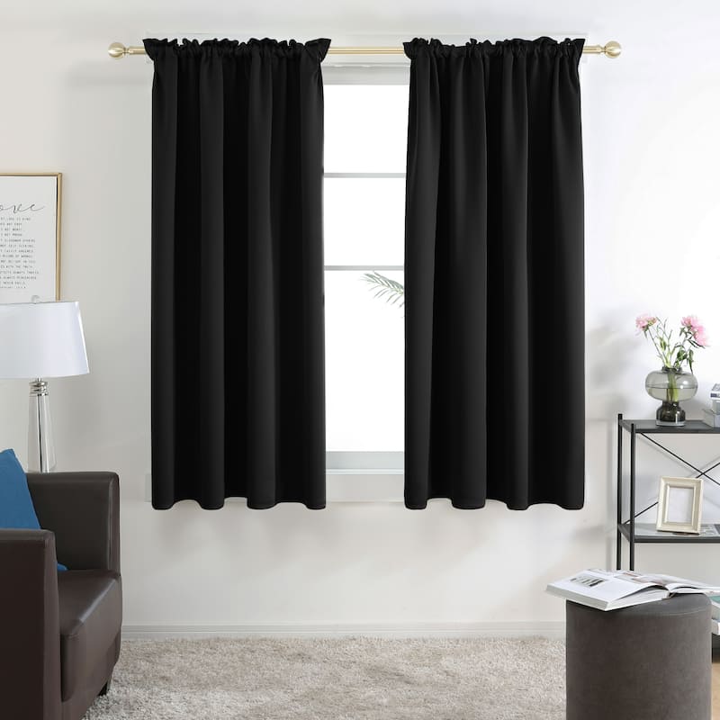 Deconovo Solid Rod Pocket Curtain Panel Pair (2 Panel) - 34W x 54L - Black