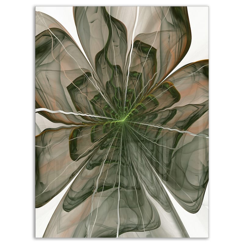 Symmetrical Green Fractal Flower - Modern Floral Glossy Metal Wall Art - 12 in. wide x 20 in. high
