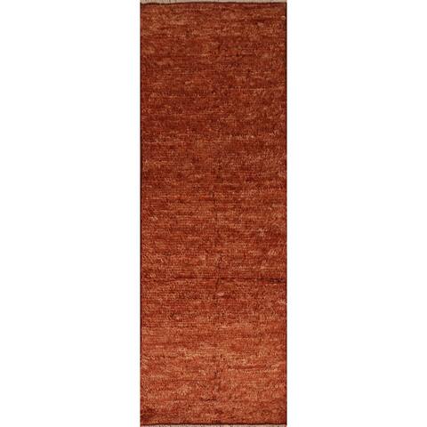 Orange Contemporary Moroccan Wool Runner Rug Hand-knotted Carpet - 2'8" x 8'5"
