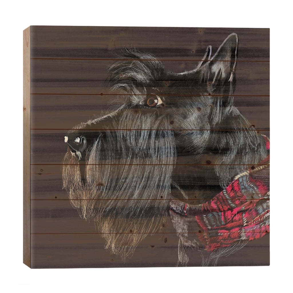 Scottie In Scarf Print On Wood by Vicki Newton - Multi-Color