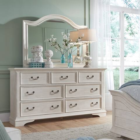 Bayside Antique White with Wire Brushing Dresser & Mirror