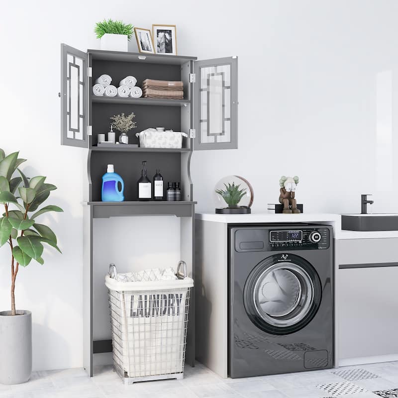 Gymax Grey Bathroom Over The Toilet Space Saver Storage Cabinet - See Details
