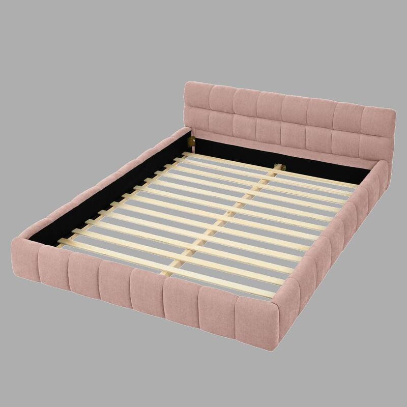 Modern Queen Size Upholstered Bed Frame with Soft Chenille Fabric & Sturdy Platform, Headboard Included
