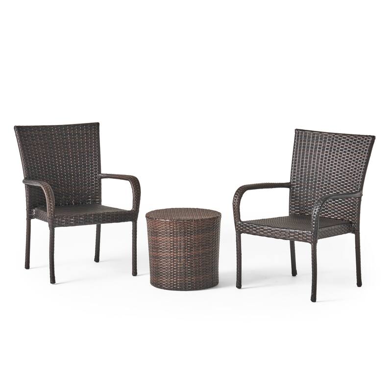 Christopher Knight Home Littleton Outdoor 3-Piece Wicker Stacking Chair Chat Set